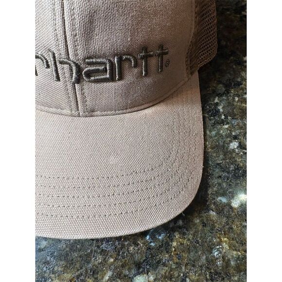 Carhartt Men's Brown Trucker Cap Adjustable Snapback Mesh Hat - Picture 2 of 5